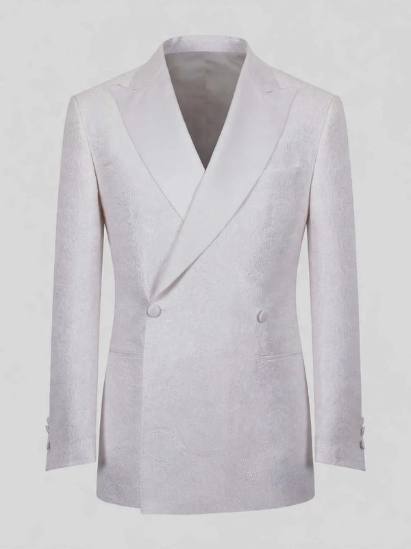 Snow White Paisley-Jacquard Satin Peak-Lapel Two-Button Double-Breasted Tuxedo Jacket 07
