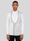 Ivory Silver Rope-Trim Crystal-Grid Shawl-Collar Double-Breasted Tuxedo Jacket 01