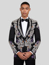 Onyx Silver Gem-Floral Shawl-Collar Tuxedo Jacket 02