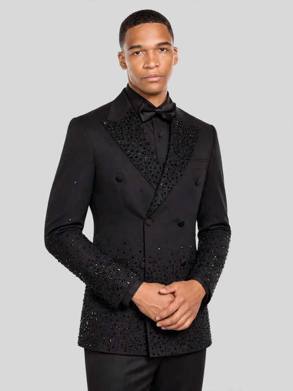Onyx Jet Bead-Gradient Peak-Lapel Double-Breasted Tuxedo Jacket 06