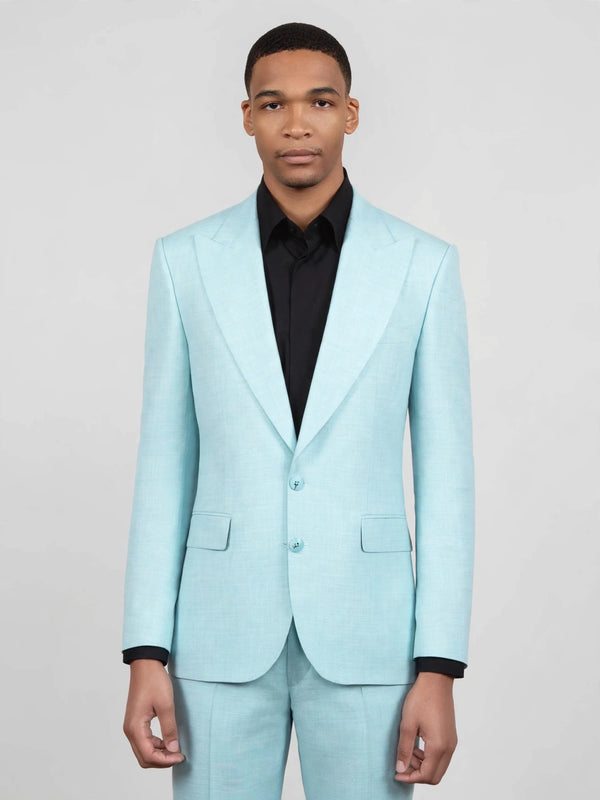Aqua Two-Button Peak-Lapel Suit Jacket 04