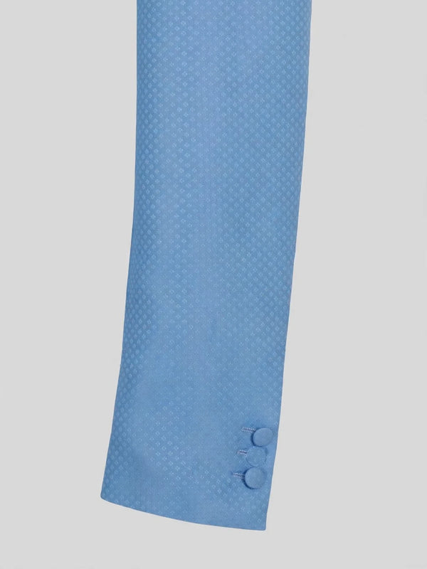 Sky Blue Diamond-Texture Shawl-Collar Tuxedo Jacket 10