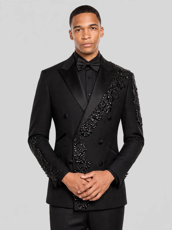 Onyx Jet Crystal Cascade Double-Breasted Tuxedo Jacket 06