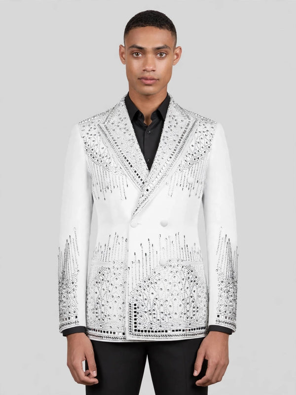 Ivory Silver Crystal Cascade Peak-Lapel Double-Breasted Tuxedo Jacket 04
