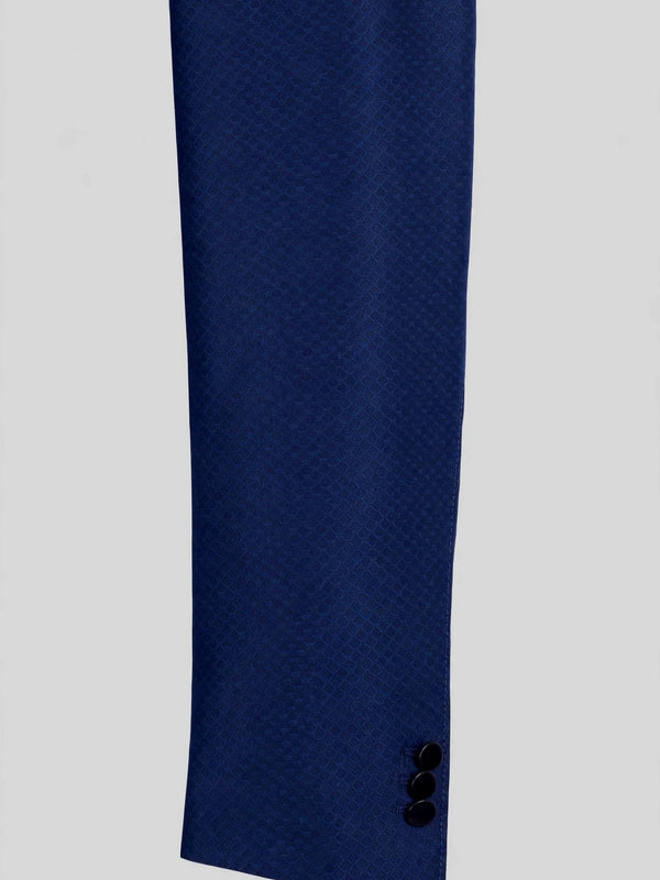 Royal Sapphire Diamond-Textured Shawl-Collar Tuxedo Jacket 10