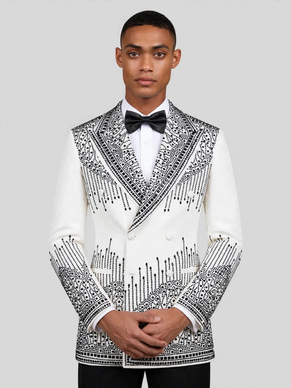 Ivory Jet Bead-Cascade Peak-Lapel Double-Breasted Tuxedo Jacket 02