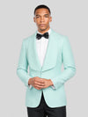 Mint Aqua Textured Shawl-Collar Tuxedo Jacket 02