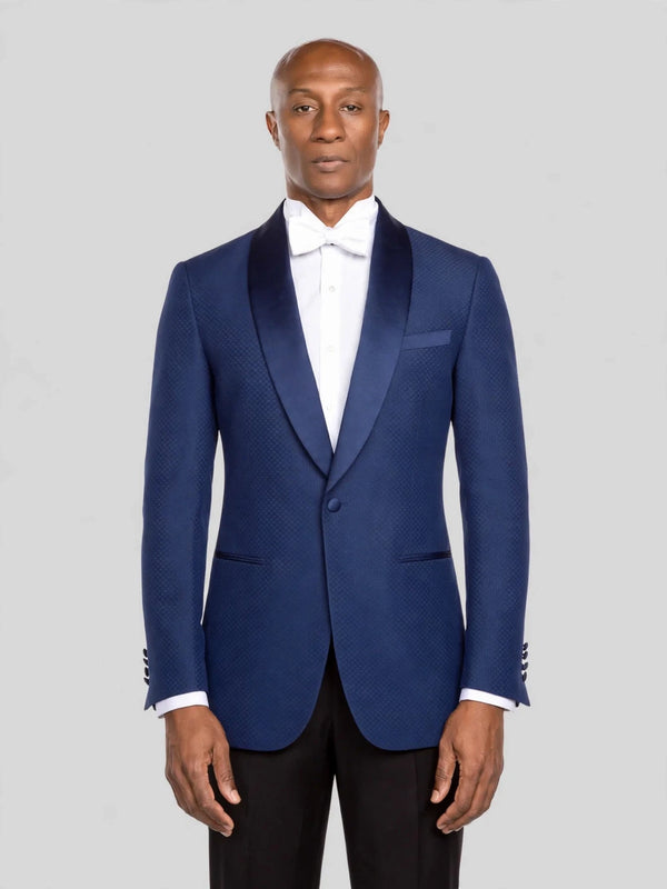 Royal Sapphire Diamond-Textured Shawl-Collar Tuxedo Jacket - cover
