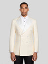 Cream White Satin Peak-Lapel Double-Breasted Tuxedo Jacket 01
