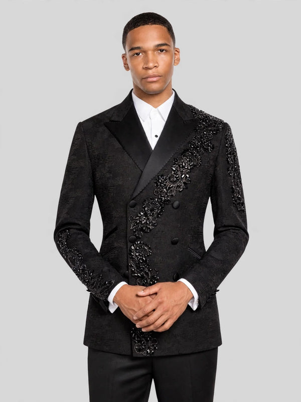 Onyx Jet Crystal Cascade Double-Breasted Tuxedo Jacket 01