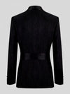 Onyx Ribbed-Weave Satin Shawl-Collar Sash-Belt Two-Button Double-Breasted Tuxedo Jacket 09