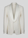 Ivory Textured Satin Shawl-Collar Tuxedo Jacket 07