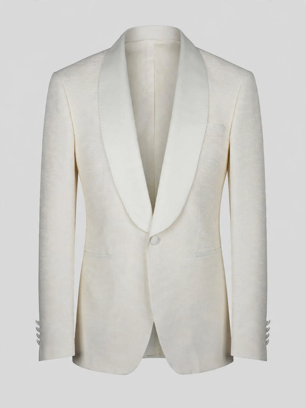 Ivory Textured Satin Shawl-Collar Tuxedo Jacket 07