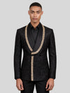 Onyx Gold Laurel-Leaf Crystal Shawl-Collar Double-Breasted Tuxedo Jacket 04