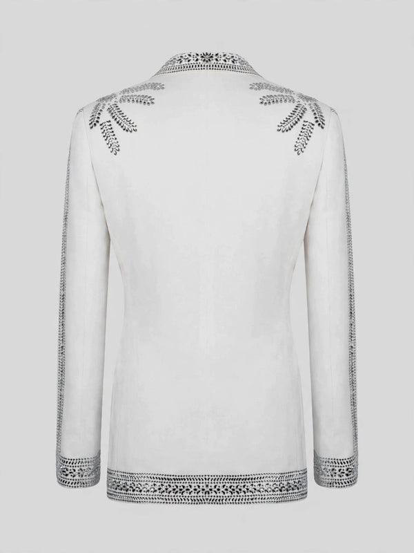 Ivory Silver Fern Crystal Peak-Lapel Double-Breasted Tuxedo Jacket 09