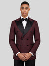 Burgundy Black Houndstooth Satin Peak-Lapel Double-Breasted Tuxedo Jacket 02