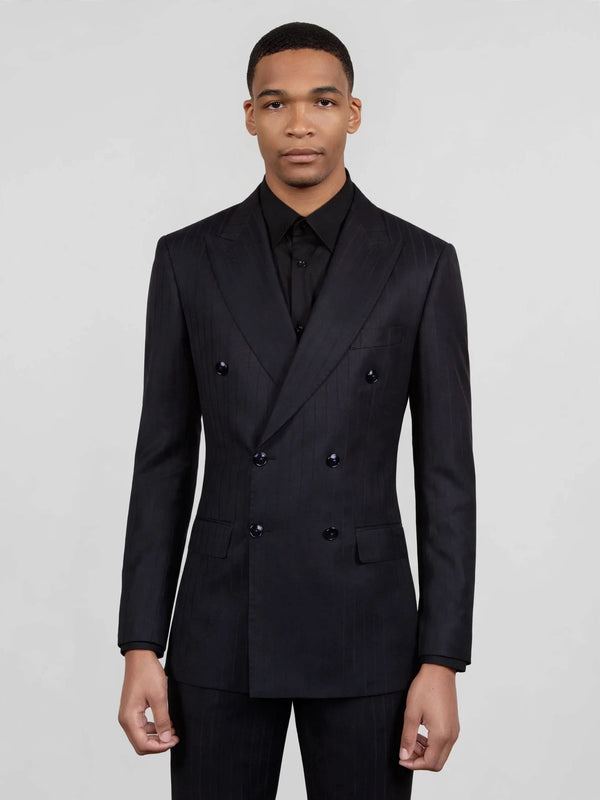 Onyx Pinstripe Six-Button Peak-Lapel Double-Breasted Suit Jacket 04