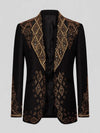 Onyx Gold Crystal Diamond-Lattice Peak-Lapel Tuxedo Jacket 07