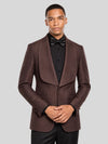 Chocolate Brown Diamond-Texture Shawl-Collar Tuxedo Jacket 06