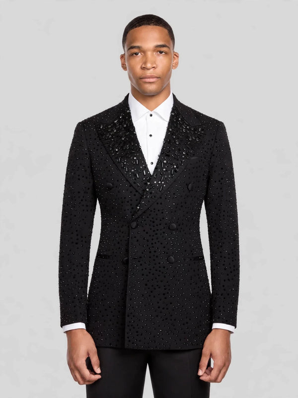 Onyx Jet Crystal-Dot Peak-Lapel Double-Breasted Tuxedo Jacket 01