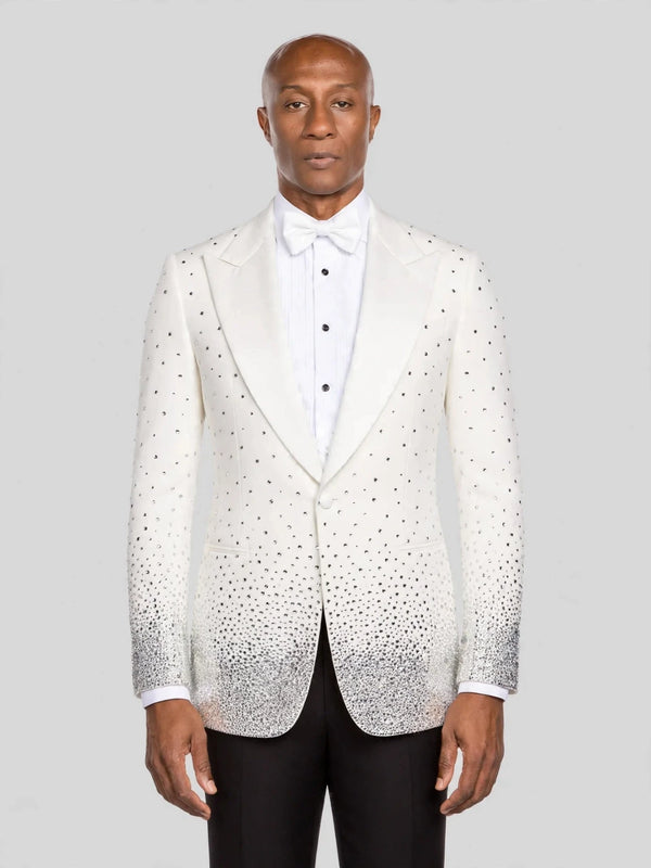 Ivory Silver Crystal Gradient Peak-Lapel Tuxedo Jacket - cover