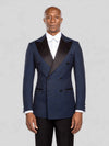 Navy Black Houndstooth Satin Peak-Lapel Double-Breasted Tuxedo Jacket - cover