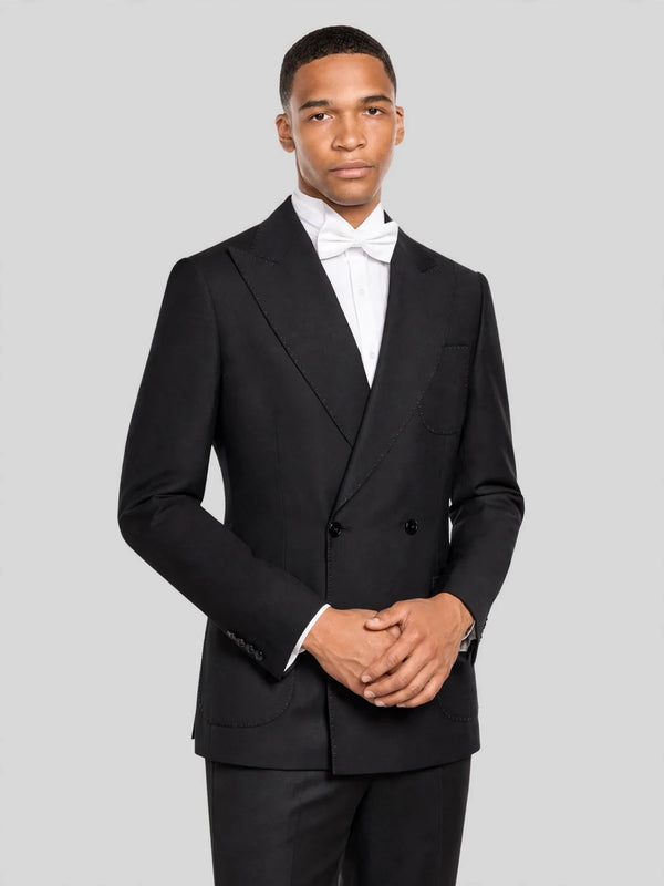 Onyx Fine Pick-Stitch Patch-Pocket Peak-Lapel Double-Breasted Tuxedo Jacket 03