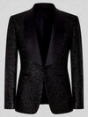 Onyx Glitter-Tweed Satin Shawl-Collar Single-Button Tuxedo Jacket 08