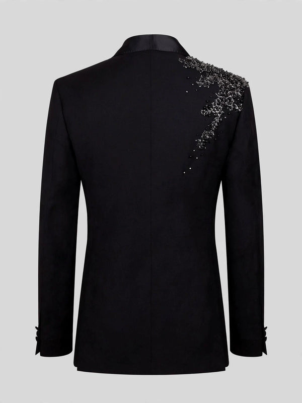 Onyx Silver Bead-Scatter Shawl-Collar Tuxedo Jacket 09