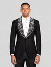 Onyx Silver Pearl-Floral Shawl-Collar Tuxedo Jacket 01