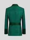 Emerald Micro-Dot Dark-Green Satin Shawl-Collar Belted Double-Breasted Tuxedo Jacket 09