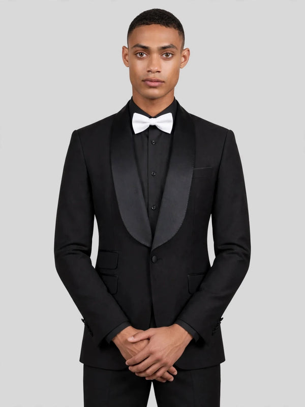 Onyx Smooth Ticket-Pocket Wide Shawl-Collar Tuxedo Jacket 05