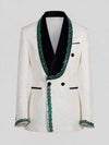 Ivory Emerald-Leaf Velvet Shawl-Collar Double-Breasted Tuxedo Jacket 07