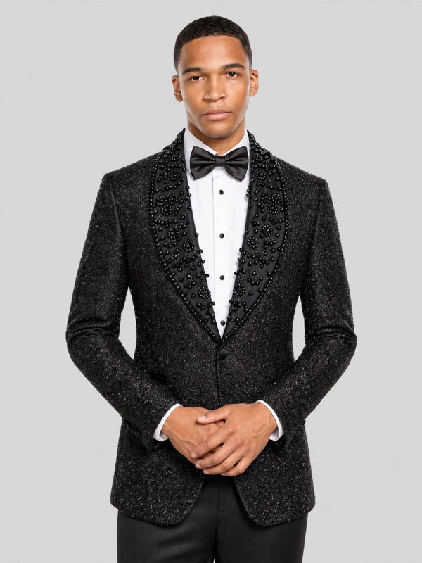Onyx Silver Pearl-Ring Shawl-Collar Tuxedo Jacket 02