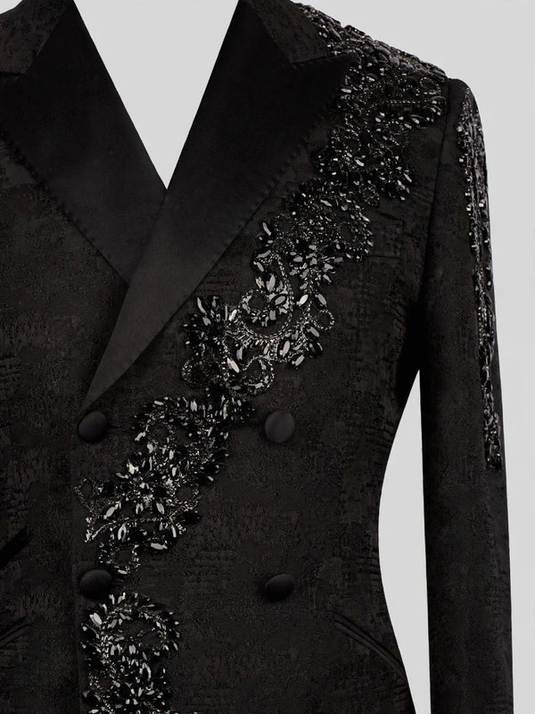 Onyx Jet Crystal Cascade Double-Breasted Tuxedo Jacket 08