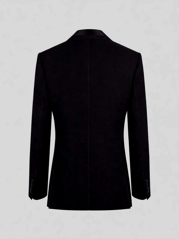 Onyx Pick-Stitch Patch-Pocket Peak-Lapel Double-Breasted Tuxedo Jacket 09