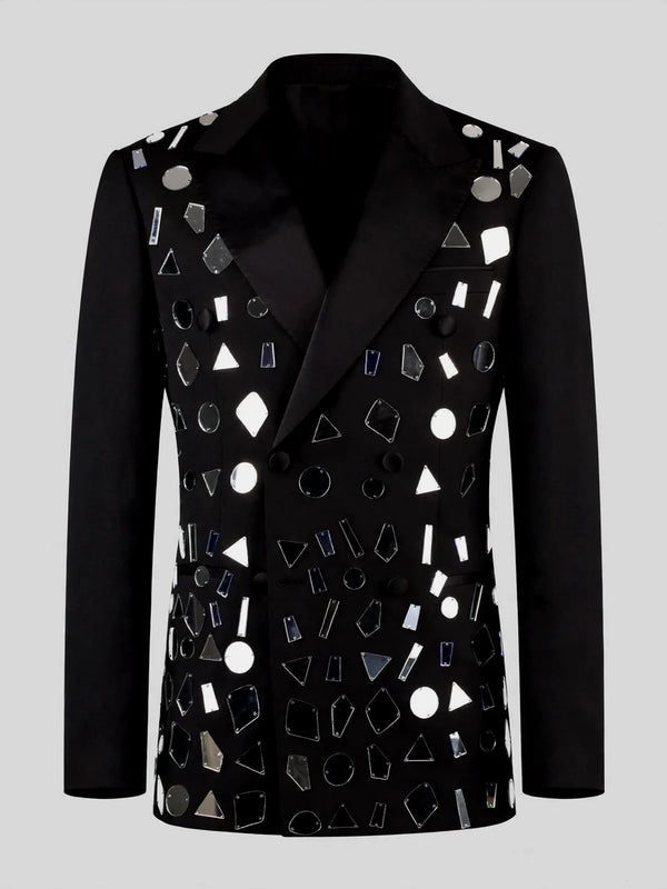 Onyx Geometric Mirror-Scatter Peak-Lapel Double-Breasted Tuxedo Jacket 07