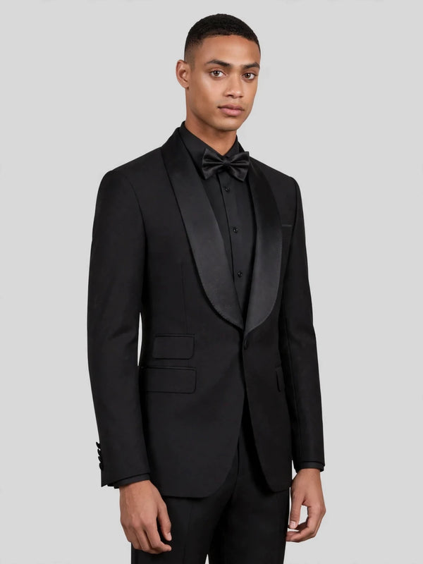 Onyx Smooth Ticket-Pocket Wide Shawl-Collar Tuxedo Jacket 06