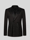 Onyx Jet Beaded-Grid Peak-Lapel Double-Breasted Tuxedo Jacket 07