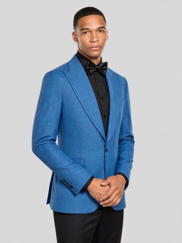 Azure Blue Single-Button Peak-Lapel Suit Jacket 06