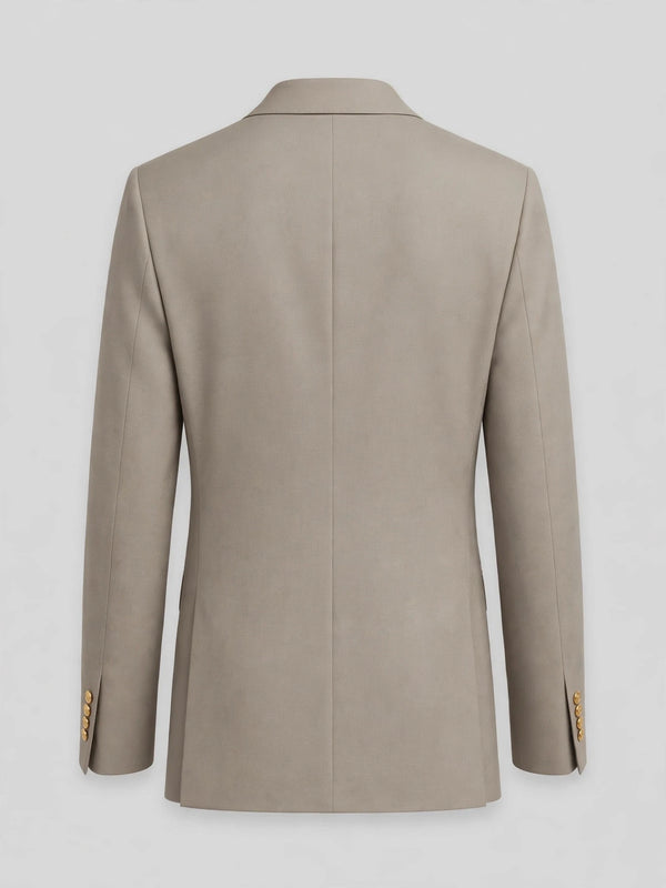 Taupe Gold-Button Slant-Flap Peak-Lapel Double-Breasted Suit Jacket 09