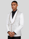 Ivory Silver Rope-Trim Crystal-Grid Shawl-Collar Double-Breasted Tuxedo Jacket 06