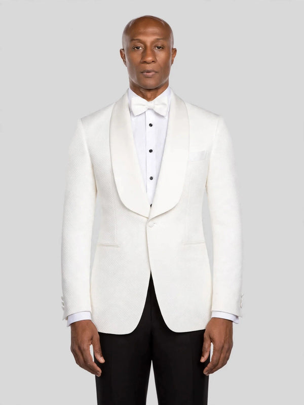Ivory Diamond-Texture Shawl-Collar Tuxedo Jacket - cover