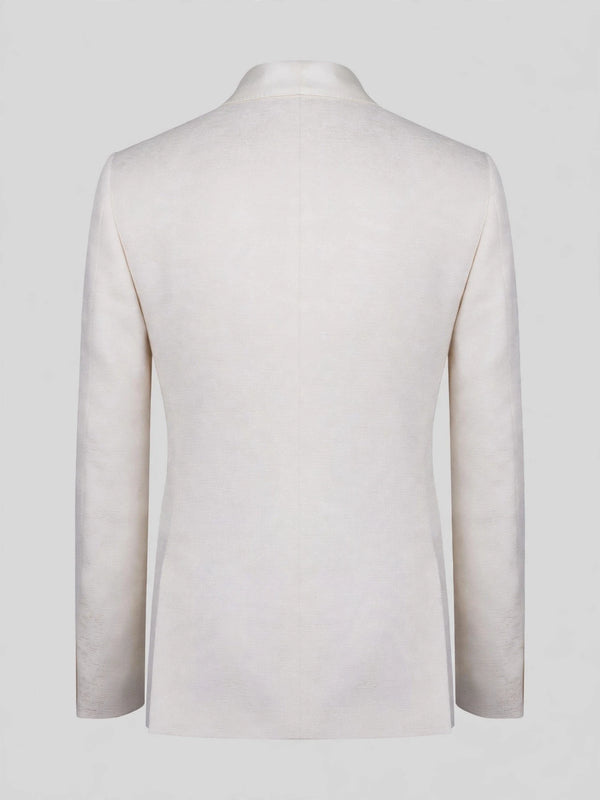 Ivory Slant-Pocket Satin Shawl-Collar Tuxedo Jacket 09