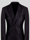 Charcoal Shadow-Stripe Six-Button Peak-Lapel Double-Breasted Suit Jacket 08