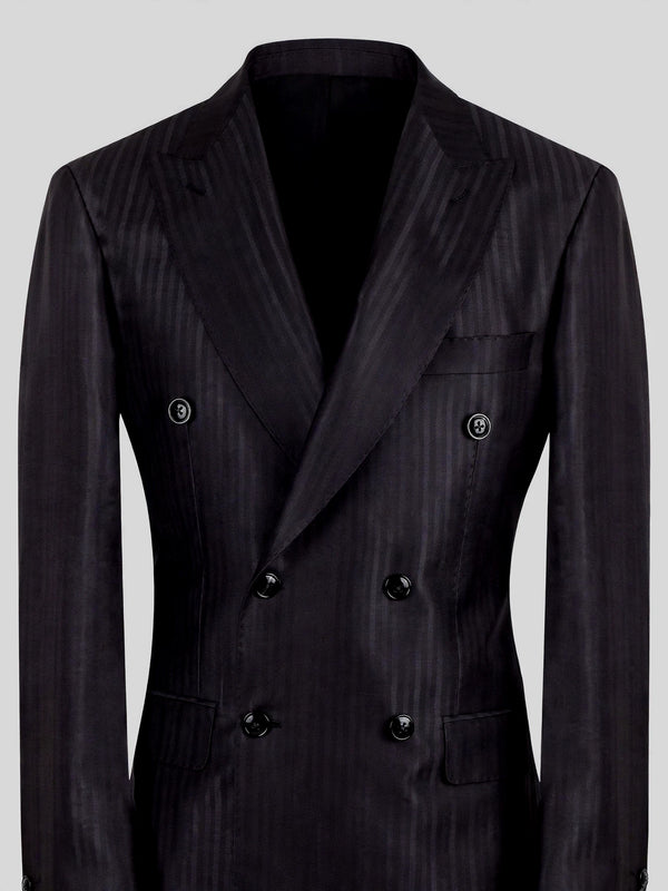 Charcoal Shadow-Stripe Six-Button Peak-Lapel Double-Breasted Suit Jacket 08