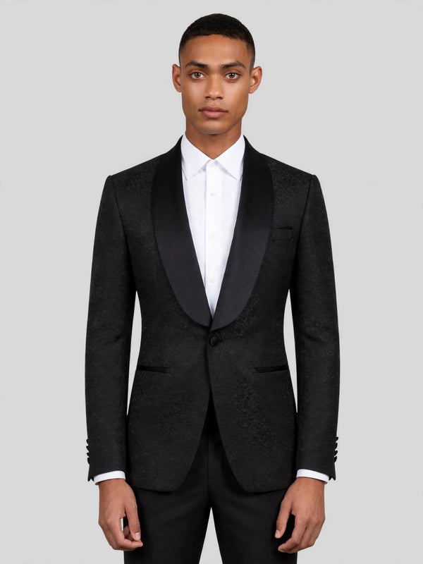 Onyx Mottled Satin-Welt Shawl-Collar Tuxedo Jacket 01