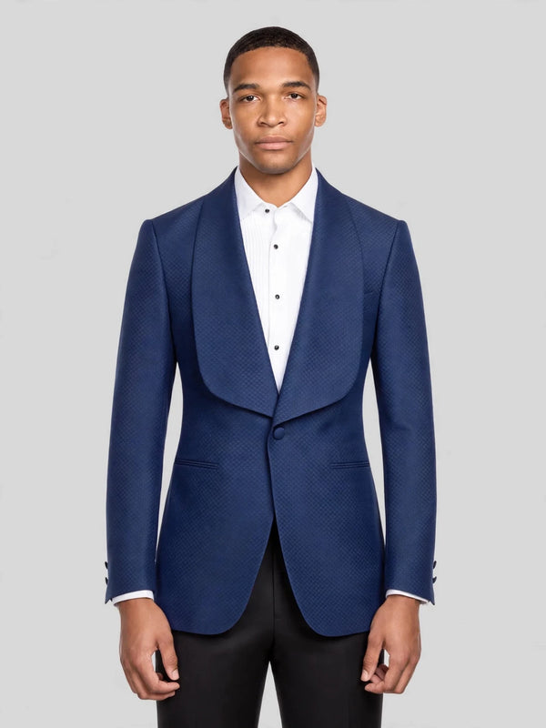 Royal Sapphire Diamond-Textured Shawl-Collar Tuxedo Jacket 01