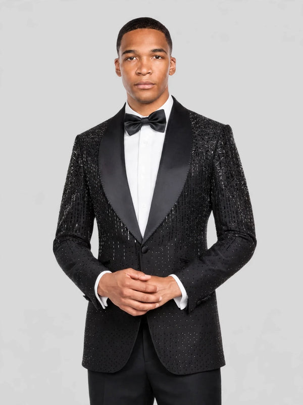 Onyx Silver Rain-Dot Shawl-Collar Tuxedo Jacket 02