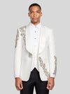 Ivory Silver Crystal Floral Diagonal Shawl-Collar Tuxedo Jacket 01